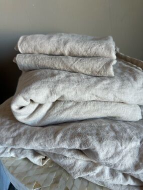 Linen CalKing sheet set - Light Beige - fitted and flat with 2 king pillow cases